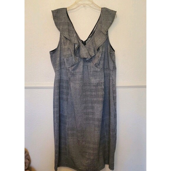 Paper Doll Herringbone Patch Sleeveless Zip Back Ruffle Neck Dress Womens Sz 3X - Picture 16 of 16